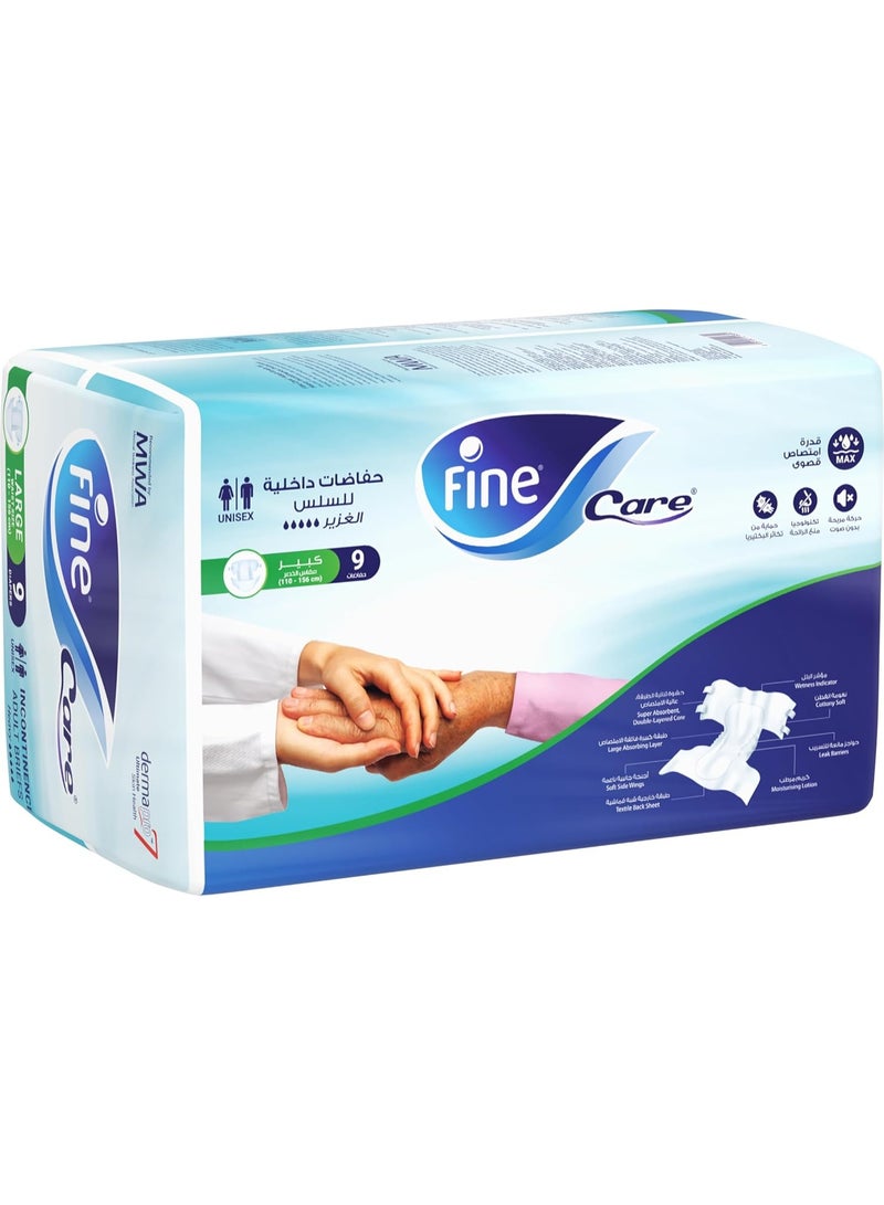 Adult diapers - size L, waist 110-156 cm, pack of 9